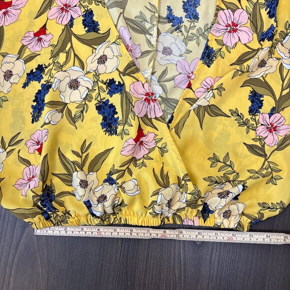 Heart + Hips Floral Crop Top‎ Women’s Medium Yellow Boho Blouse Puff Sleeves - Picture 14 of 15